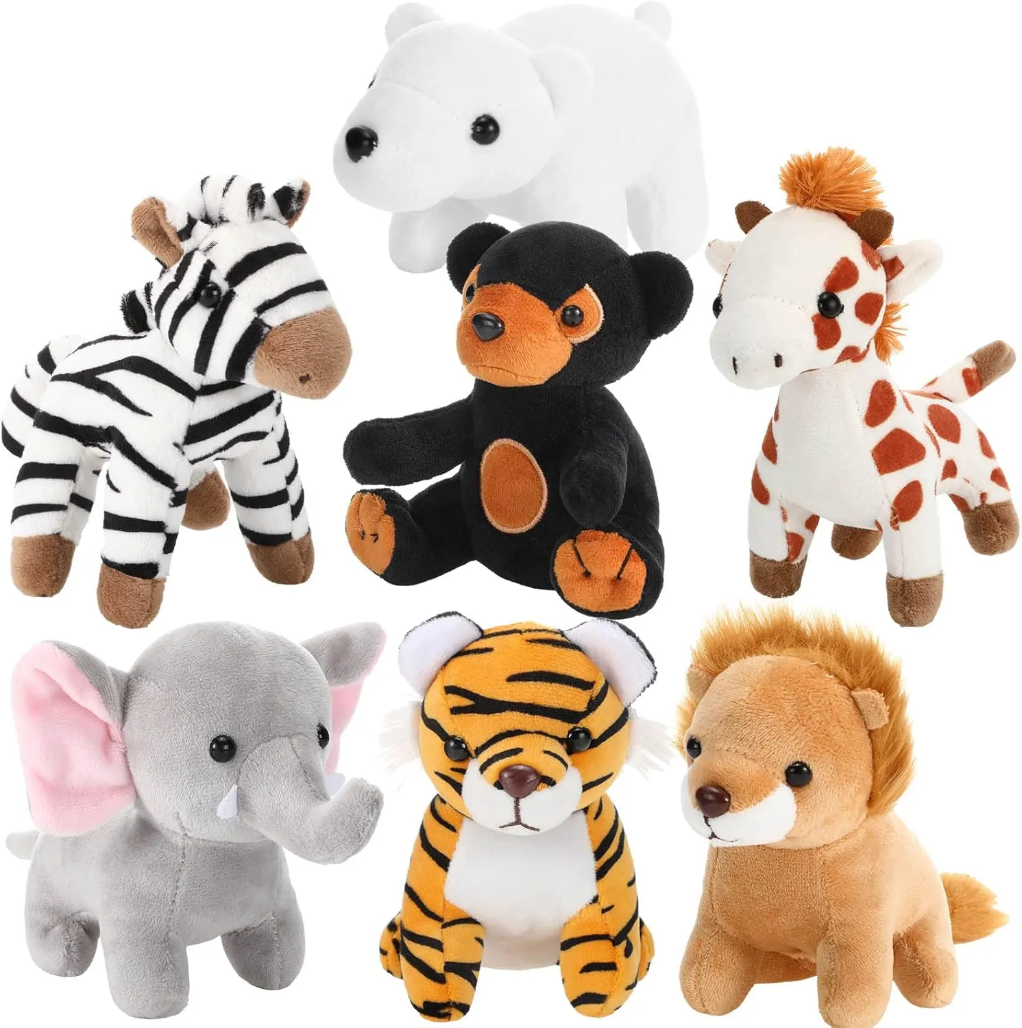 7 Pieces Plush Safari Animals 4.72 Inches Jungle Stuffed Animal Set Includes Giraffe Tiger Lion Bear Elephant Zebra for Zoo Themed Parties Teacher Student Achievement Award