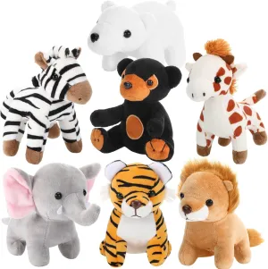7 Pieces Plush Safari Animals 4.72 Inches Jungle Stuffed Animal Set Includes Giraffe Tiger Lion Bear Elephant Zebra for Zoo Themed Parties Teacher Student Achievement Award