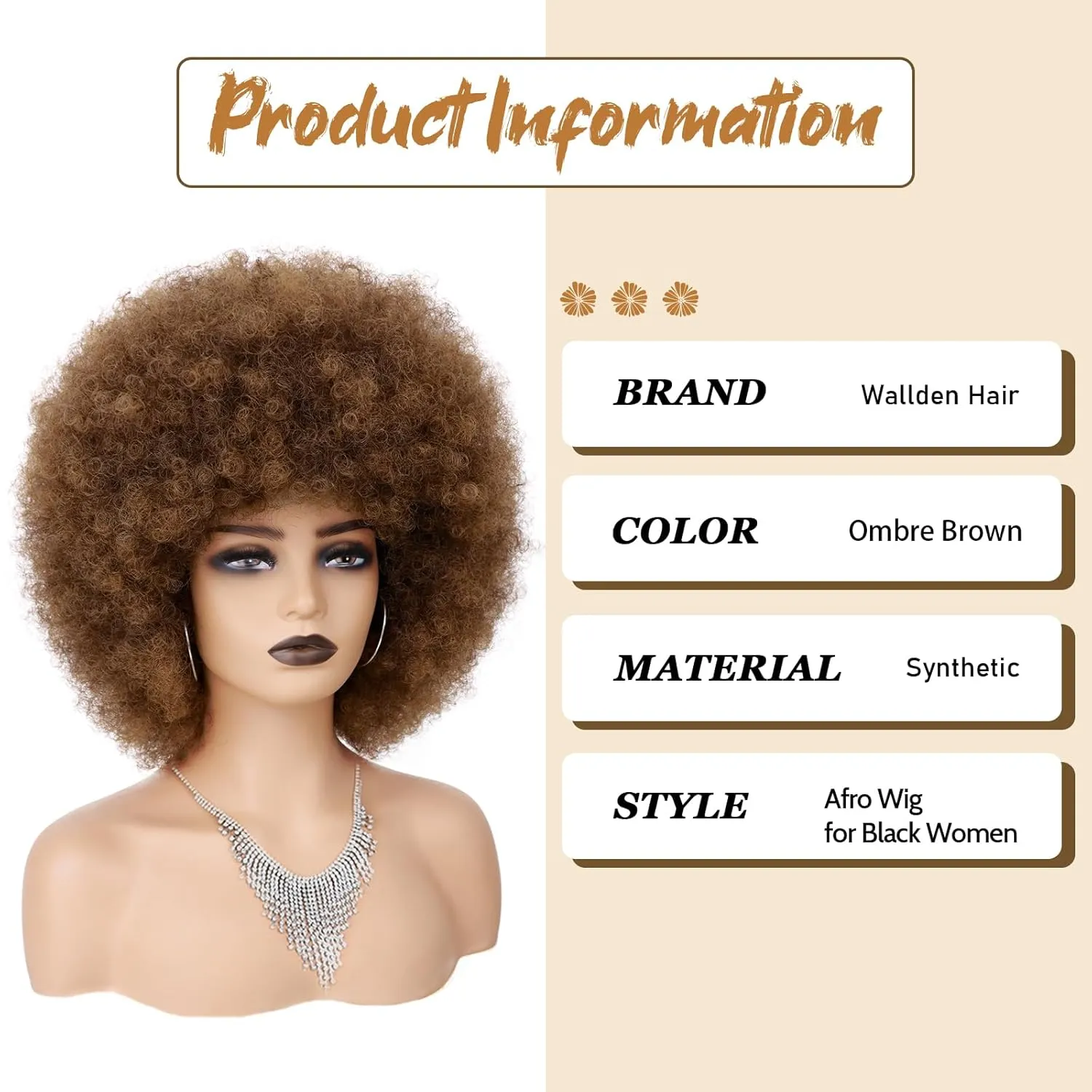 70s Afro Wig for Black Women Ombre Brown Afro Kinky Curly Wig With Bangs Bouncy and Fluffy Synthetic Short Afro Puff Wigs for Daily Party Costume Cosplay Halloween（Ombre Brown,10inch）