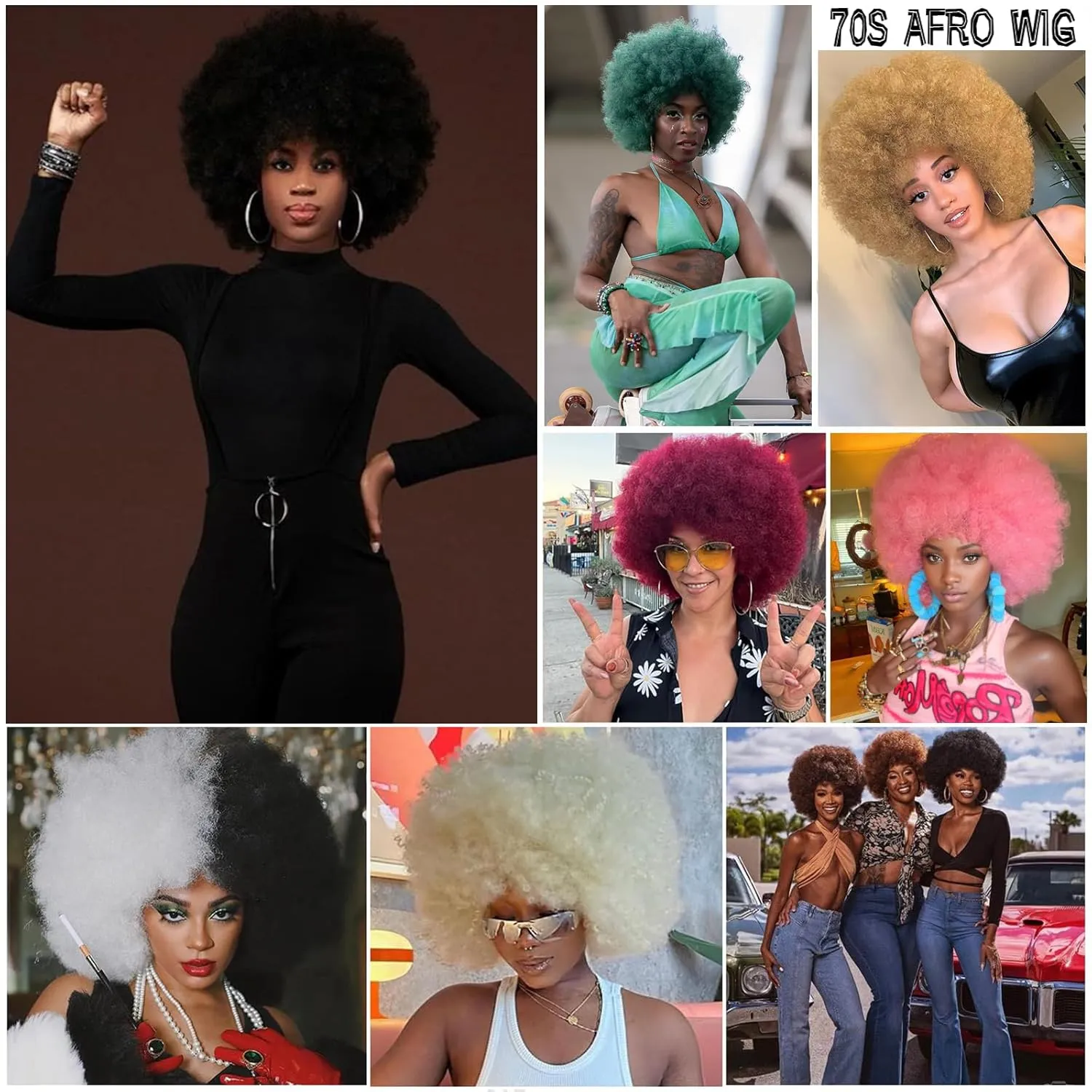 70s Afro Wig for Black Women Ombre Brown Afro Kinky Curly Wig With Bangs Bouncy and Fluffy Synthetic Short Afro Puff Wigs for Daily Party Costume Cosplay Halloween（Ombre Brown,10inch）