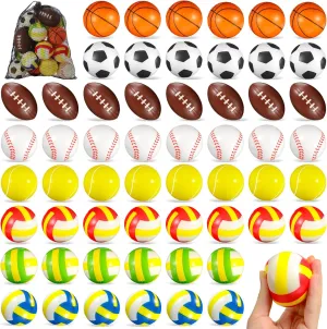 72 Pcs Sports Stress Balls Bulk 2.5 Inch Party Favor for Kids Mini Foam Stress Balls Pool Beach Toys Basketball Football Baseball Soccer Tennis Volleyball for Sports Party Supplies, Relief