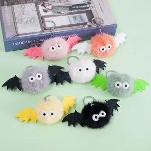 7Pcs Mini Fluffy Bat Plush Pendant Soft Halloween Keychain Decoration Set Kawaii Key Bag Decor for Kids Friends