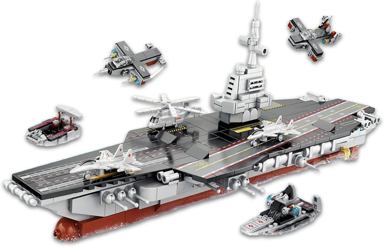 8 in 1 WW2 Aircraft Carrier Building Set, Military Cruiser Ocean Battleship Toy with Helicopter & Boat (25 Warship Models), 562 Pieces Naval Gifts for Adults or Boys 8 9 10 12 