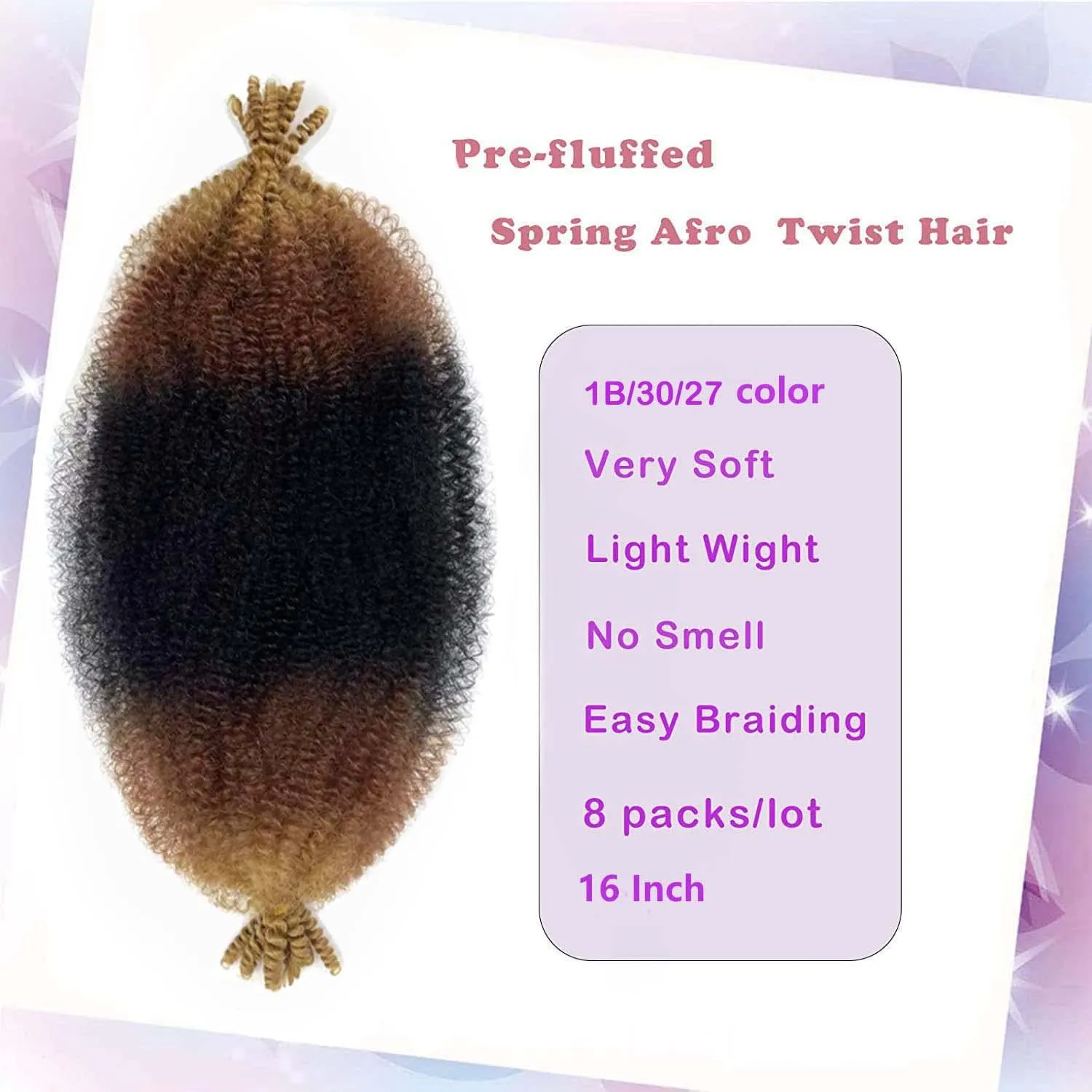8 packs Marley Twist Braiding Hair 16 Inch T1B/30/27 Marley Hair Pre-Separated Springy Afro Twist Hair Extension Afro Twist Crochet Hair Braids Spring Twist for Black Women (16 Inch, 1B/30/27)