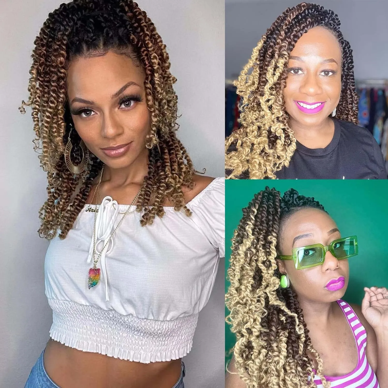 8 packs Marley Twist Braiding Hair 16 Inch T1B/30/27 Marley Hair Pre-Separated Springy Afro Twist Hair Extension Afro Twist Crochet Hair Braids Spring Twist for Black Women (16 Inch, 1B/30/27)