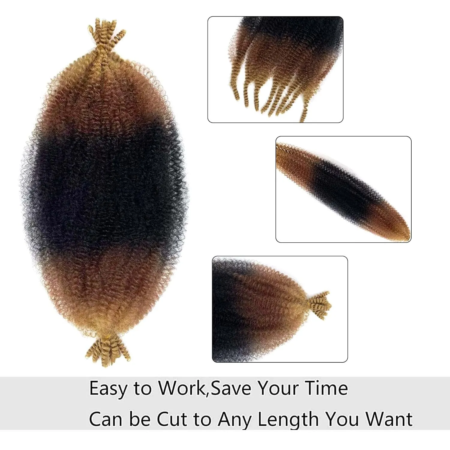 8 packs Marley Twist Braiding Hair 16 Inch T1B/30/27 Marley Hair Pre-Separated Springy Afro Twist Hair Extension Afro Twist Crochet Hair Braids Spring Twist for Black Women (16 Inch, 1B/30/27)