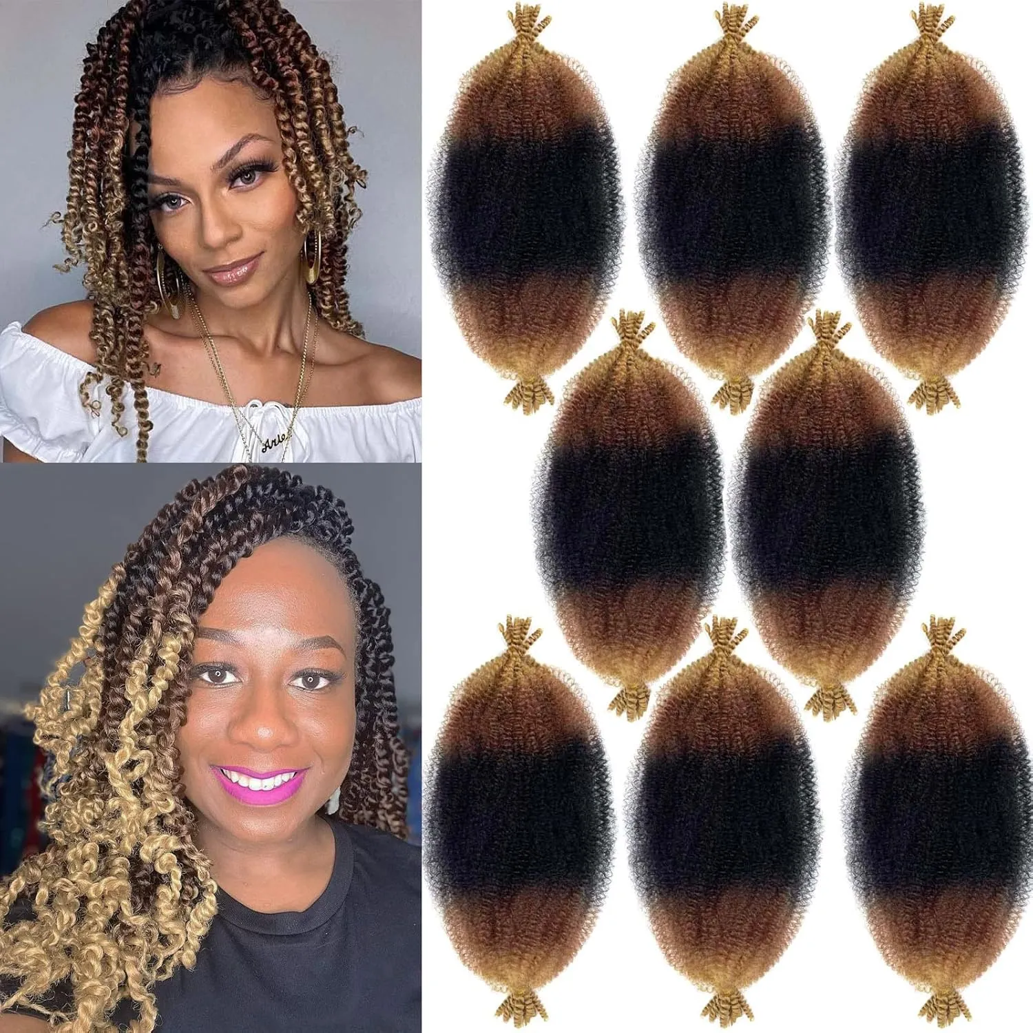 8 packs Marley Twist Braiding Hair 16 Inch T1B/30/27 Marley Hair Pre-Separated Springy Afro Twist Hair Extension Afro Twist Crochet Hair Braids Spring Twist for Black Women (16 Inch, 1B/30/27)