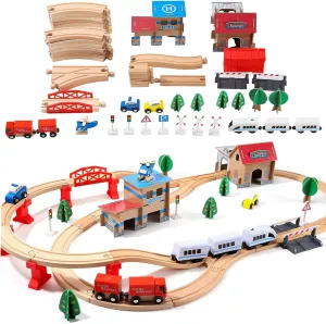 88 PCS Wooden Train Set – Toy Train with Tracks for Kids Ages 3-7, Ideal ElectricToy Train Set for Boys and Girls