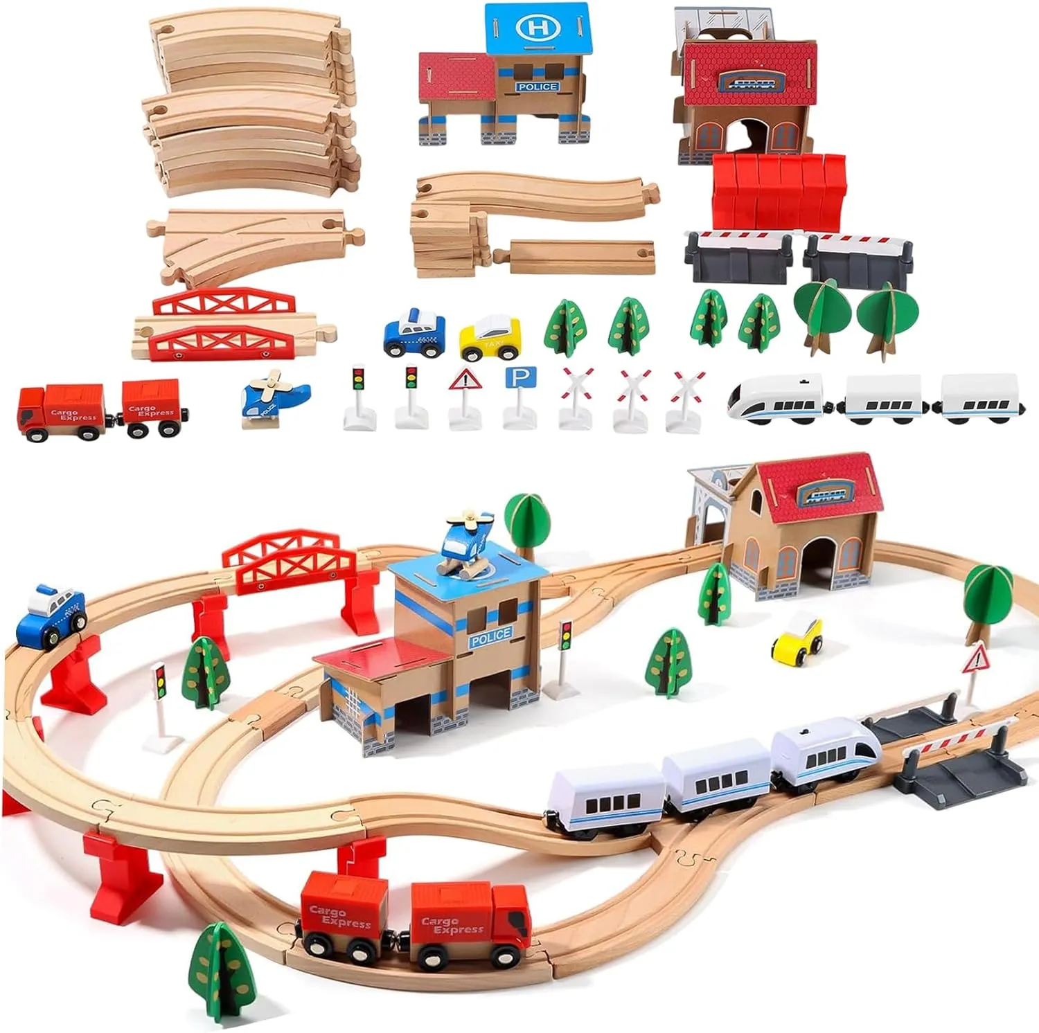 88 PCS Wooden Train Set – Toy Train with Tracks for Kids Ages 3-7, Ideal ElectricToy Train Set for Boys and Girls