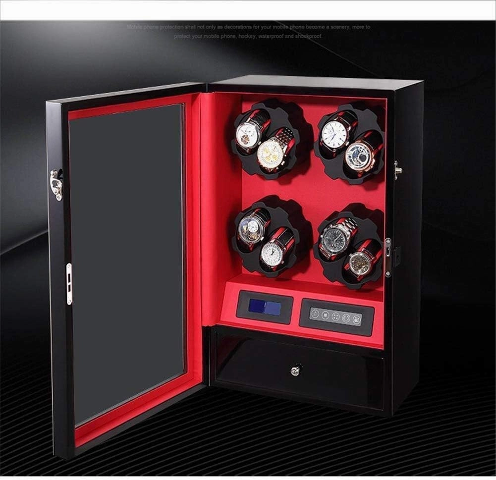 8 5 Watches Automatic Watch Winder Lntelligent Touch Screen with Drawer Wood Box 8 Modes 2 Power Supply Mode-30.6×18.6×48.8Cm,Black