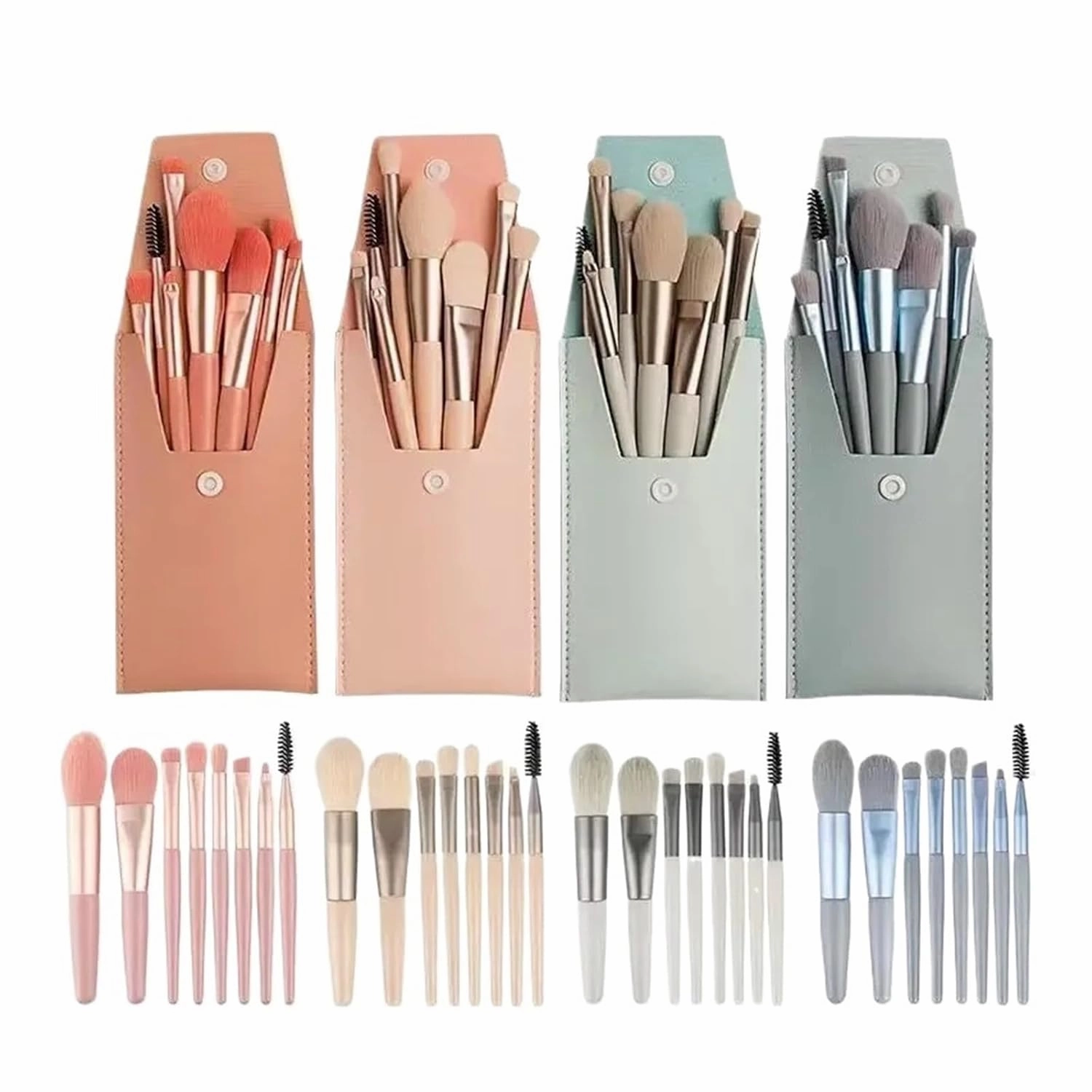 8pcs Professional Makeup Brush Set Cosmetic Powder Eye Shadow Foundation Blush Blending Concealer Beauty Make Up Tool Brochas(Green with bag)