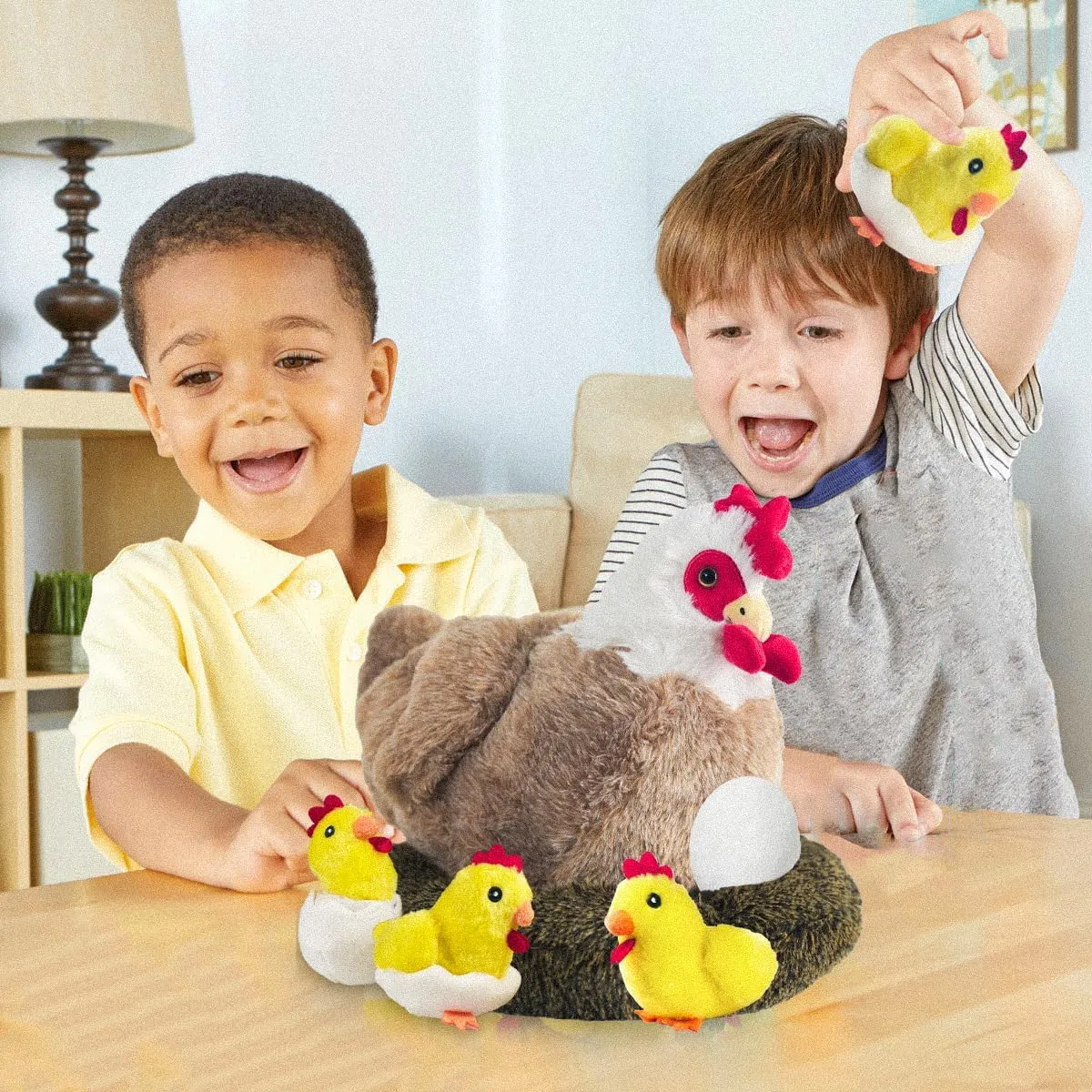 9 In 1 Chicken Stuffed Animal Set, Stuffed Chicken Plush Toys Egg Laying Hen with Zippered Belly, Baby Chicks Plush Chickens, Eggs and Coop for Kids Girls Boys Birthday Easter Stuffers Gifts