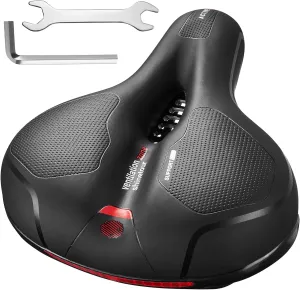 9.8"x8" Comfy Bike Seat Peloton Wide Bicycle Saddle Replacement Cushion with Dual Shock Absorbing Stationary Bike Seat for Exercise Mountain Road Bikes with Reflect Safety Soft Durable