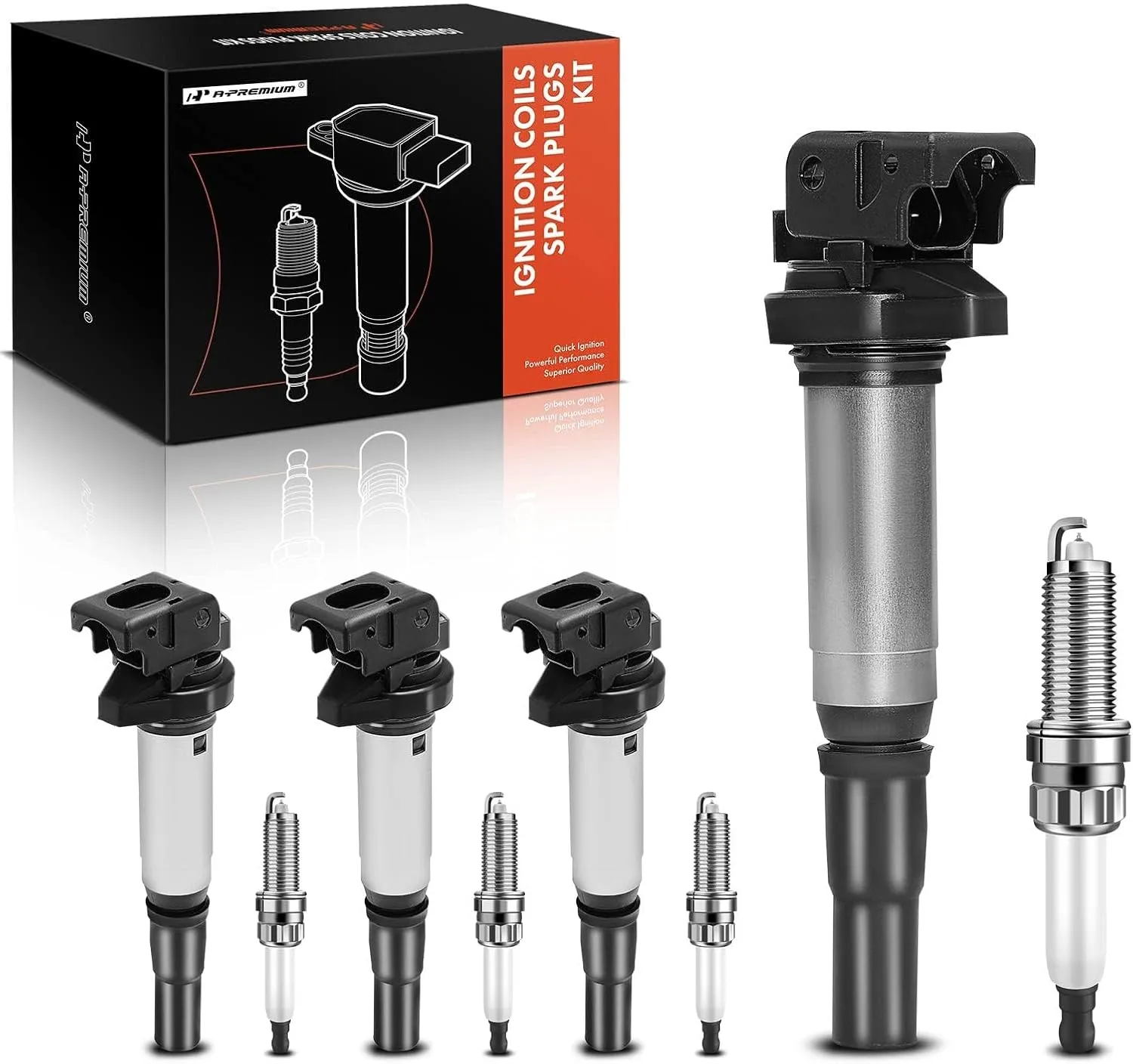 A-Premium Set of 4 Ignition Coil Pack and Iridium Spark Plugs Compatible with Mini Cooper 2007-2013, Cooper Countryman 2011-2016, Cooper Paceman 2013-2016, 1.6L