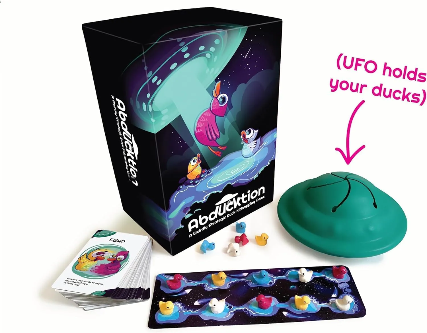 Abducktion - A weirdly Strategic Duck Kidnapping Game, 15-Minutes of Light Strategy of Ducks, a UFO, and Mind-Bending, Shape-Finding Logic!