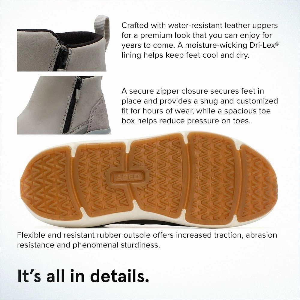 ABEO MXV Shift Zip Booties for Women | Fall Boots for Women | Water Resistant Leather | Built-In Orthotic Insole