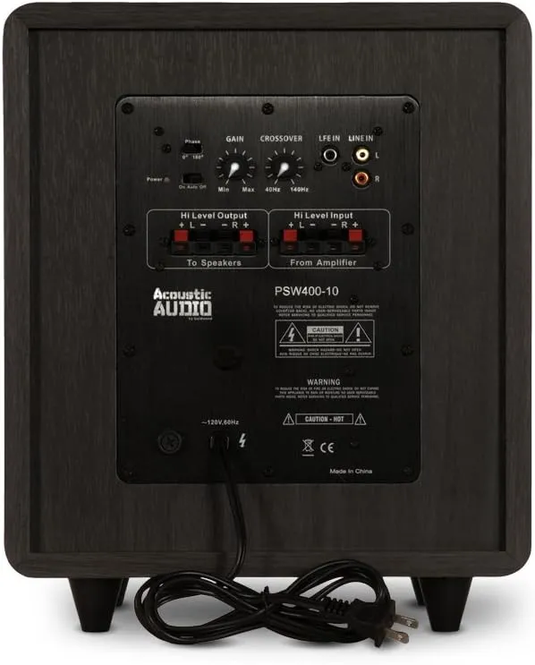 Acoustic Audio PSW400-10 Home Theater Powered 10" LFE Subwoofer Black Front Firing Sub,400 Watts