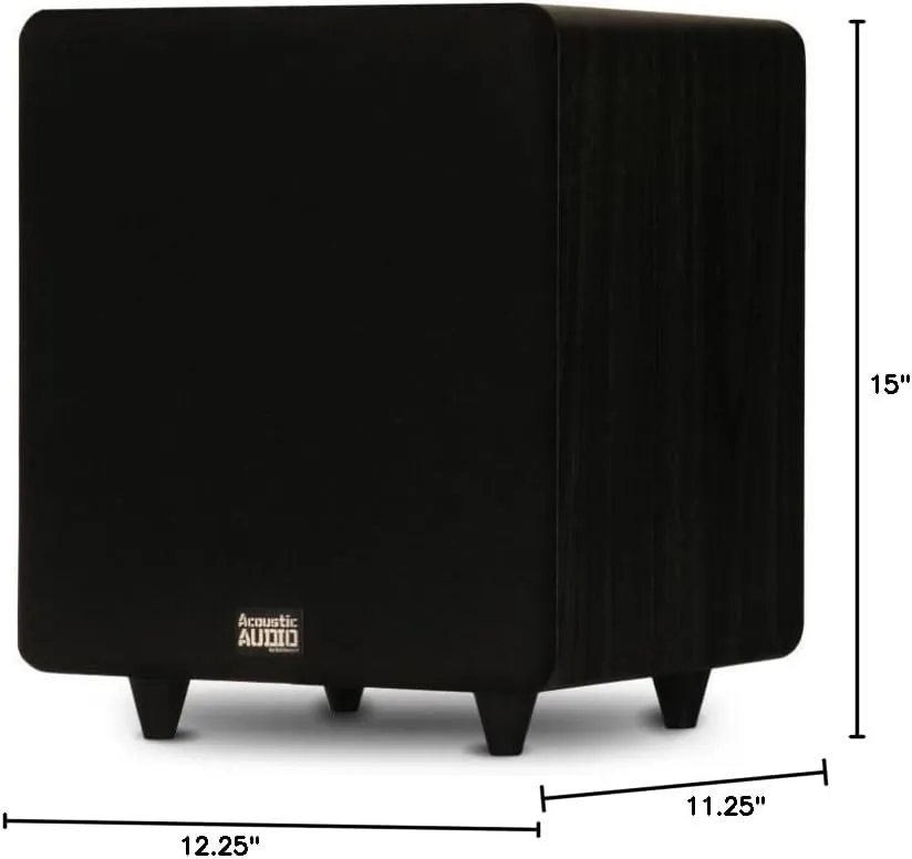 Acoustic Audio PSW400-10 Home Theater Powered 10" LFE Subwoofer Black Front Firing Sub,400 Watts
