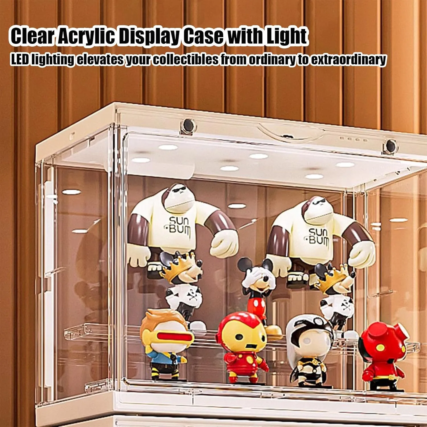 Acrylic Display Case - LED-Lit, 3 Layer Adjustable Clear Figure Display Case with Magnetic Door, Stackable Display Stand Box for Collectibles Action Figures