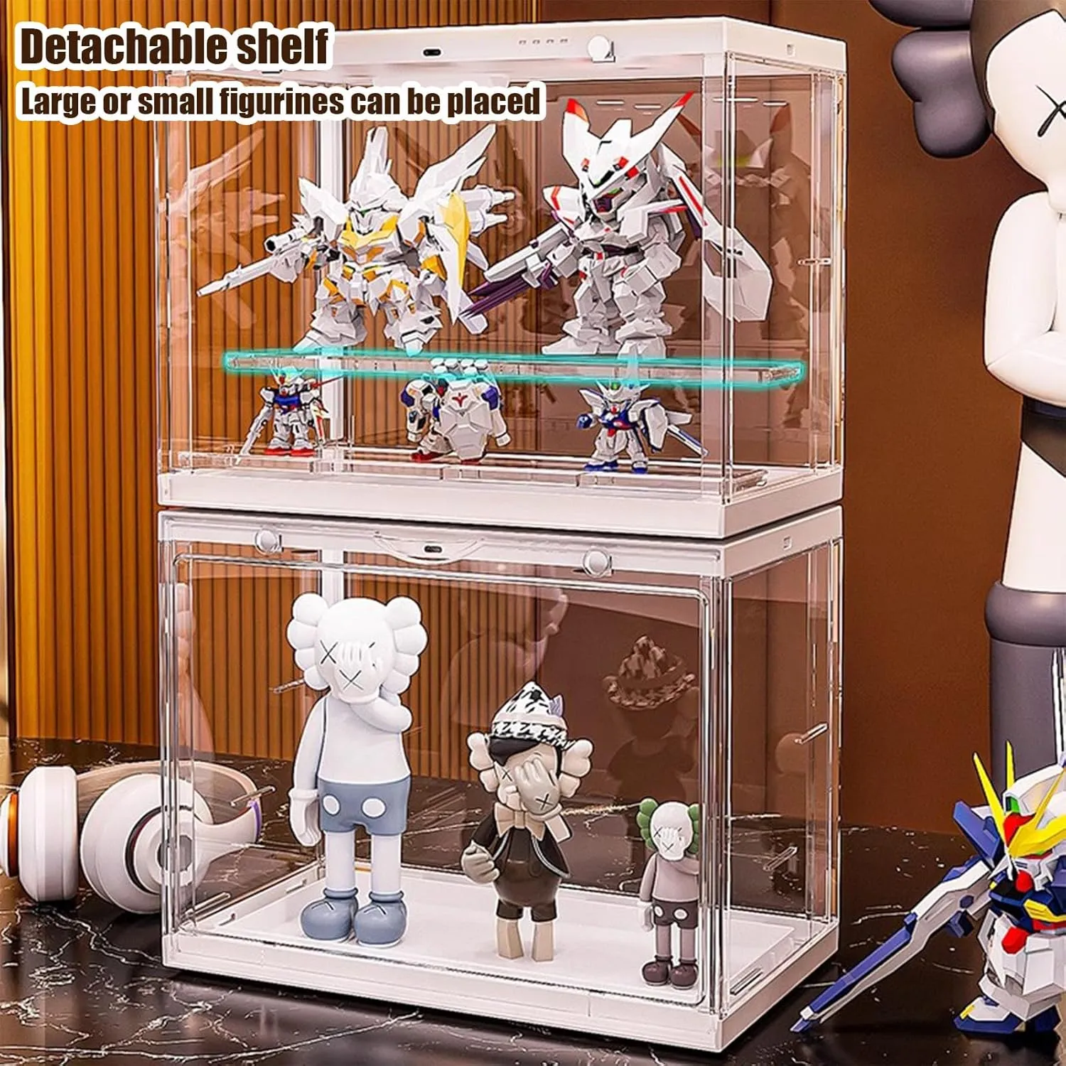 Acrylic Display Case - LED-Lit, 3 Layer Adjustable Clear Figure Display Case with Magnetic Door, Stackable Display Stand Box for Collectibles Action Figures