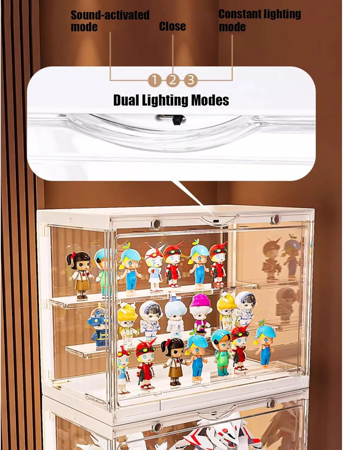 Acrylic Display Case - LED-Lit, 3 Layer Adjustable Clear Figure Display Case with Magnetic Door, Stackable Display Stand Box for Collectibles Action Figures