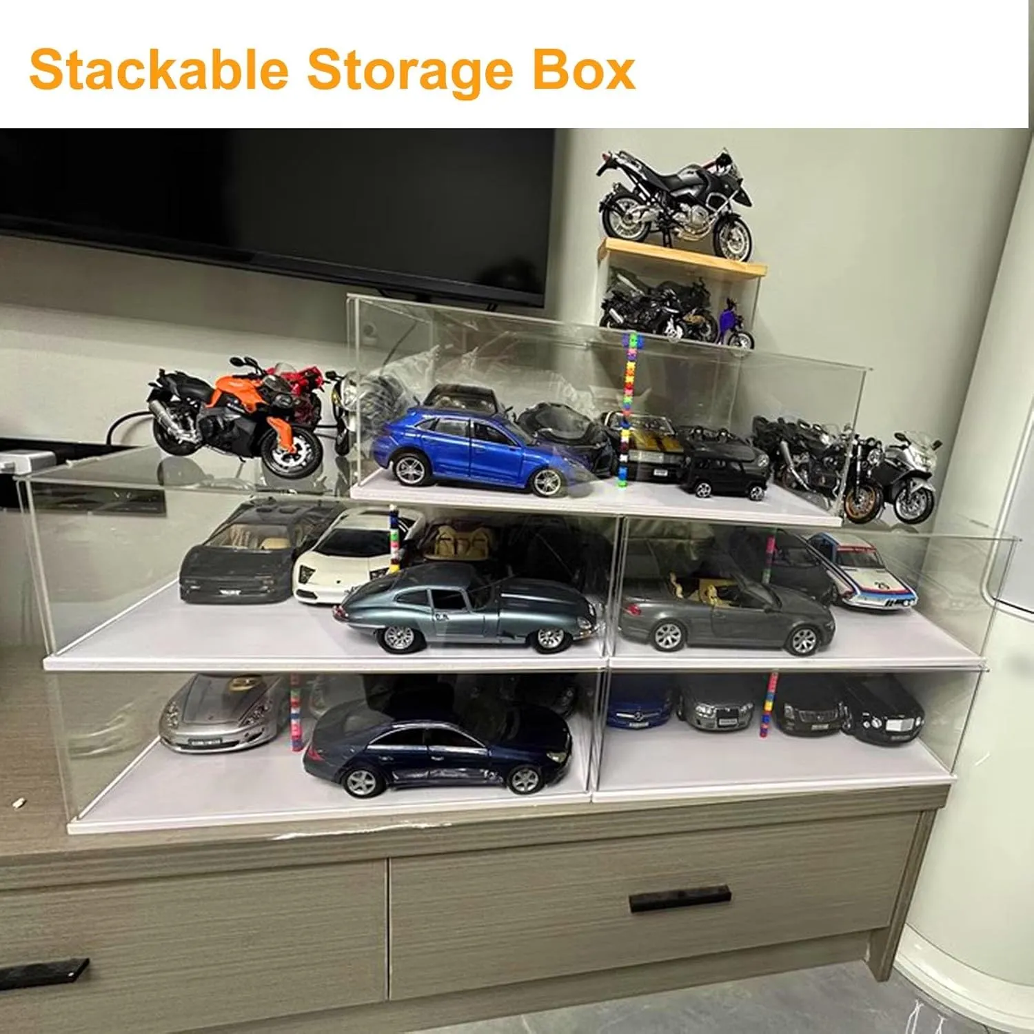 Acrylic Display Case Small Clear Acrylic Box Stackable, Action Figure/Stuffed Animal Display Riser Stand, Rectangle Transparent Display Case Storage Bins(10 x 20 x 20 cm (4 x 8 x 8 in))