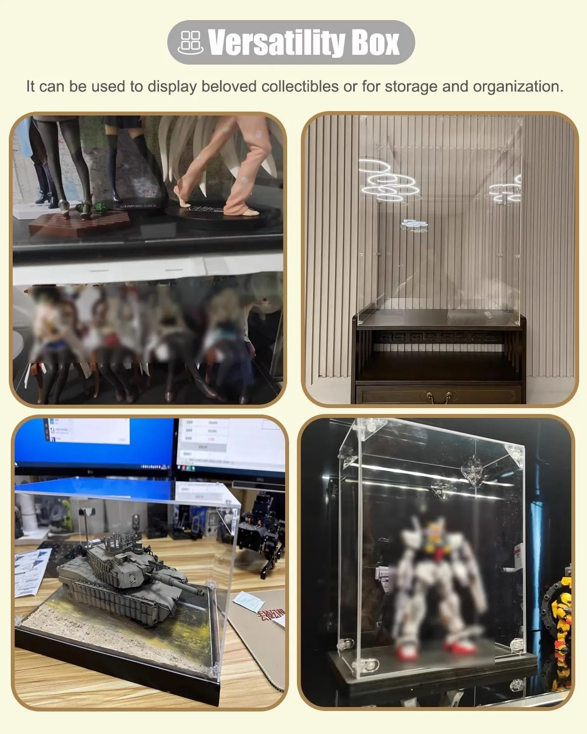 Acrylic Display Case Tall Narrow Display Box for Diorama Model, Stackable Acrylic Showcase Cabinet with Black Base, Clear Action Figures Storage Bins for Toys Lovers(10x10x30cm(4x4x12in))