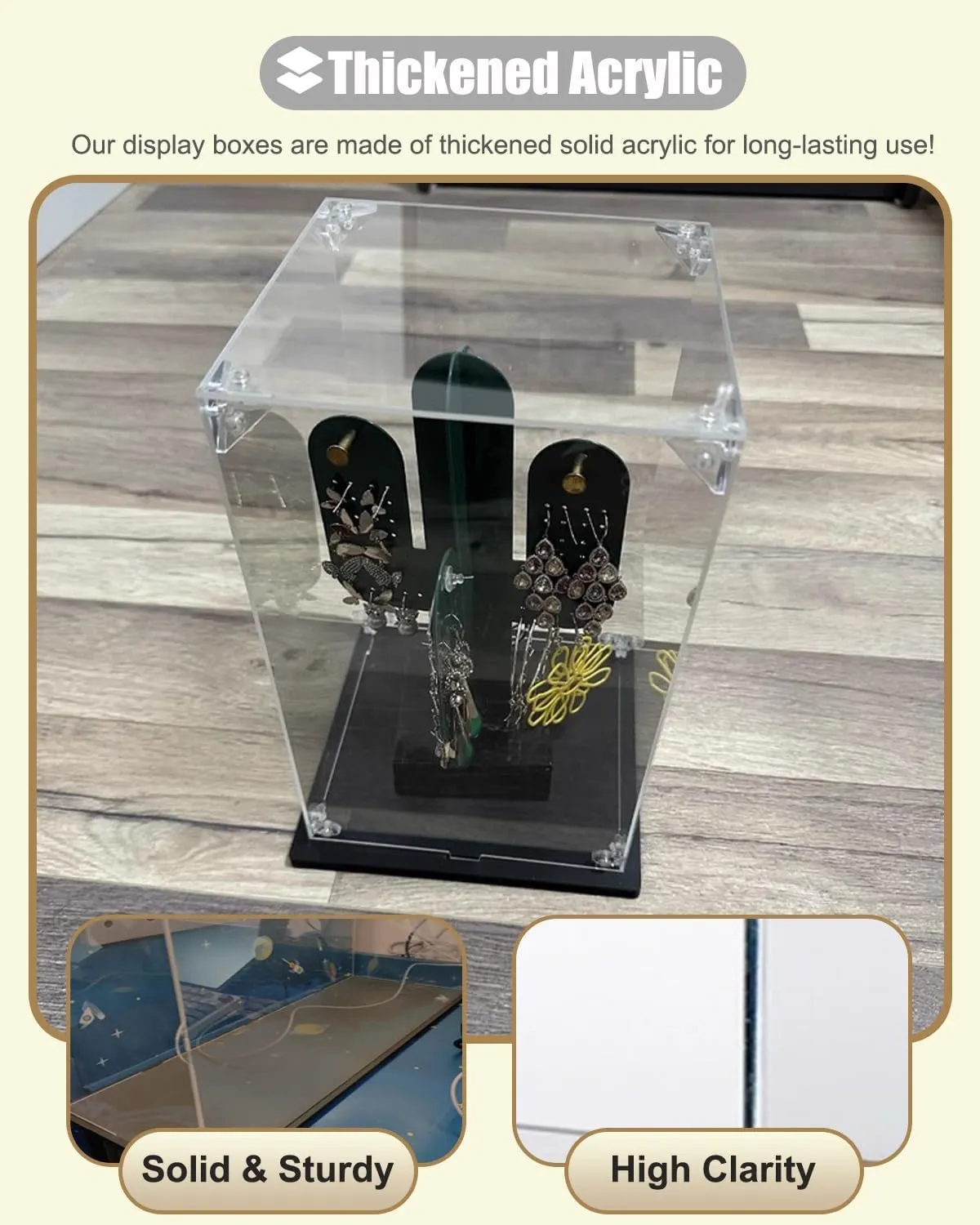 Acrylic Display Case Tall Narrow Display Box for Diorama Model, Stackable Acrylic Showcase Cabinet with Black Base, Clear Action Figures Storage Bins for Toys Lovers(10x10x30cm(4x4x12in))