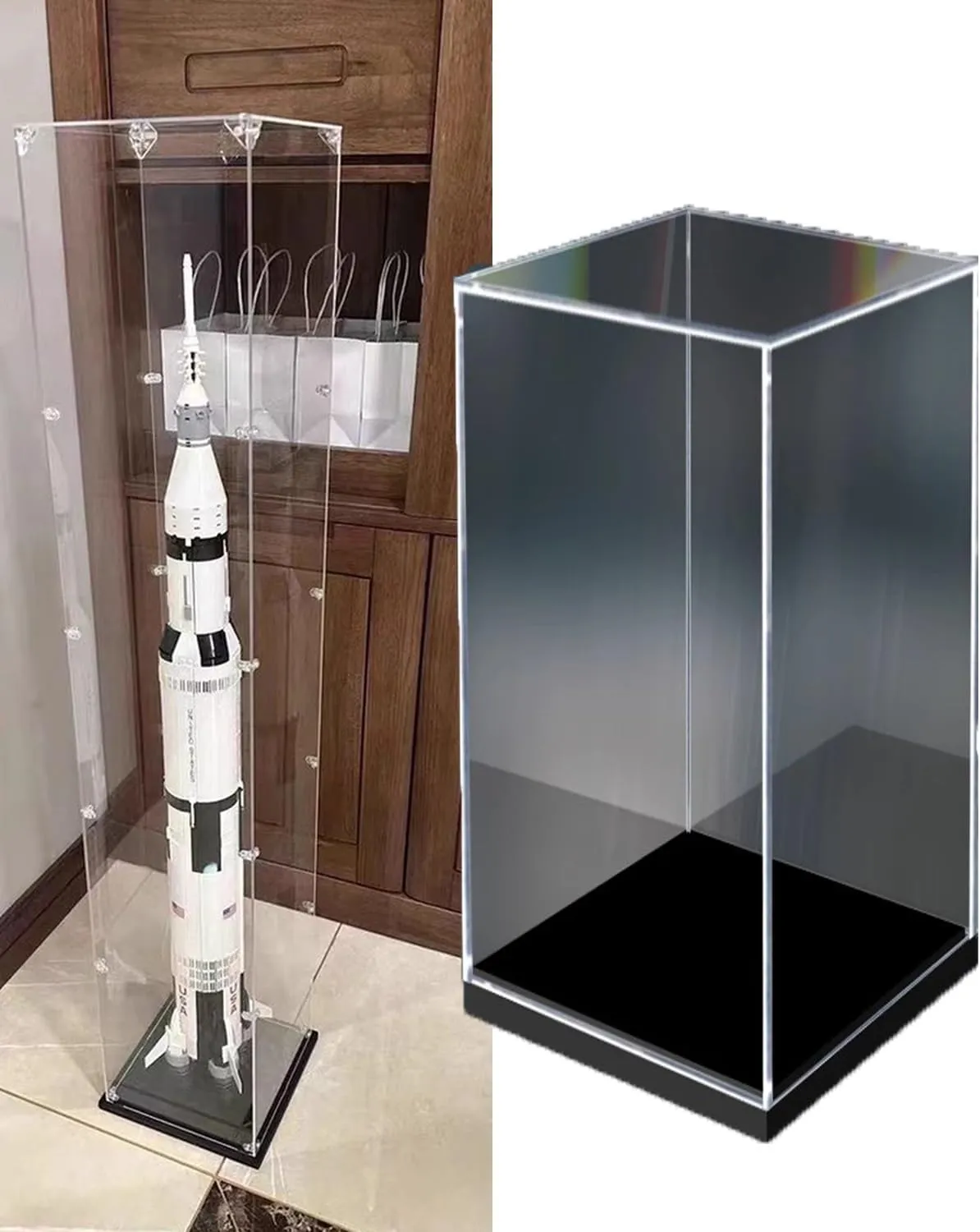 Acrylic Display Case Tall Narrow Display Box for Diorama Model, Stackable Acrylic Showcase Cabinet with Black Base, Clear Action Figures Storage Bins for Toys Lovers(10x10x30cm(4x4x12in))