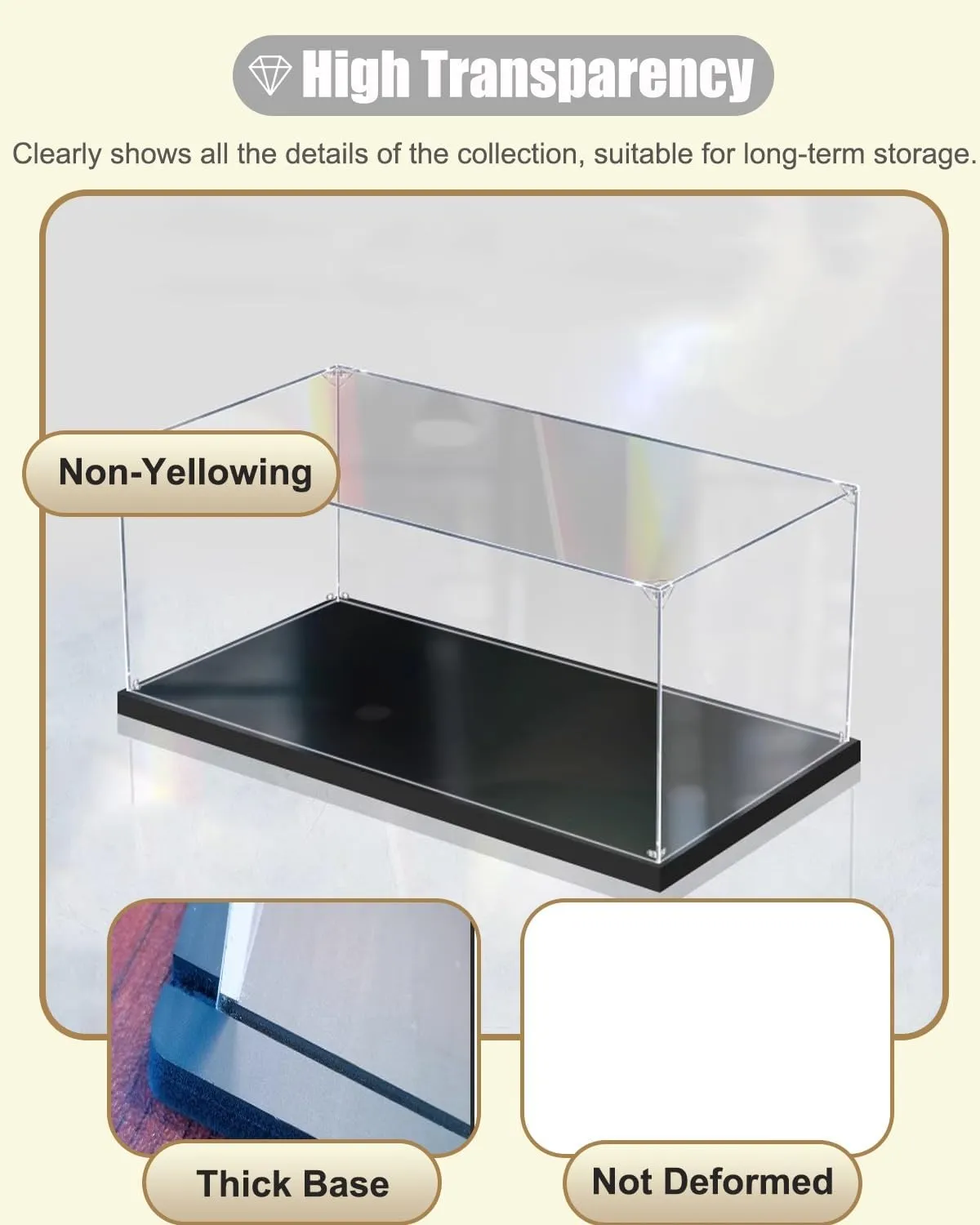 Acrylic Display Case Tall Narrow Display Box for Diorama Model, Stackable Acrylic Showcase Cabinet with Black Base, Clear Action Figures Storage Bins for Toys Lovers(25x25x55cm(10x10x22in))