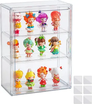 Acrylic Display Cases for Collectibles Clear Display Case for Figures with Magnetic Door, 3Tiers Acrylic Storage Organizers Box, Desktop or Wall-Mounted Showcase for Collectibles Action Figure