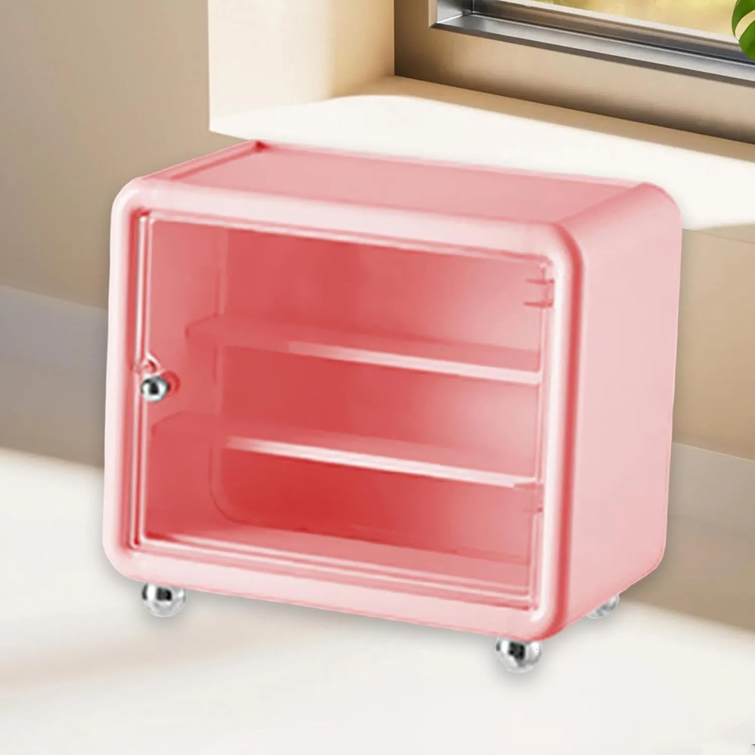 Action Figure Display Case Cabinet Showcase Organizer Box Storage for Mini Figurines Party, Pink