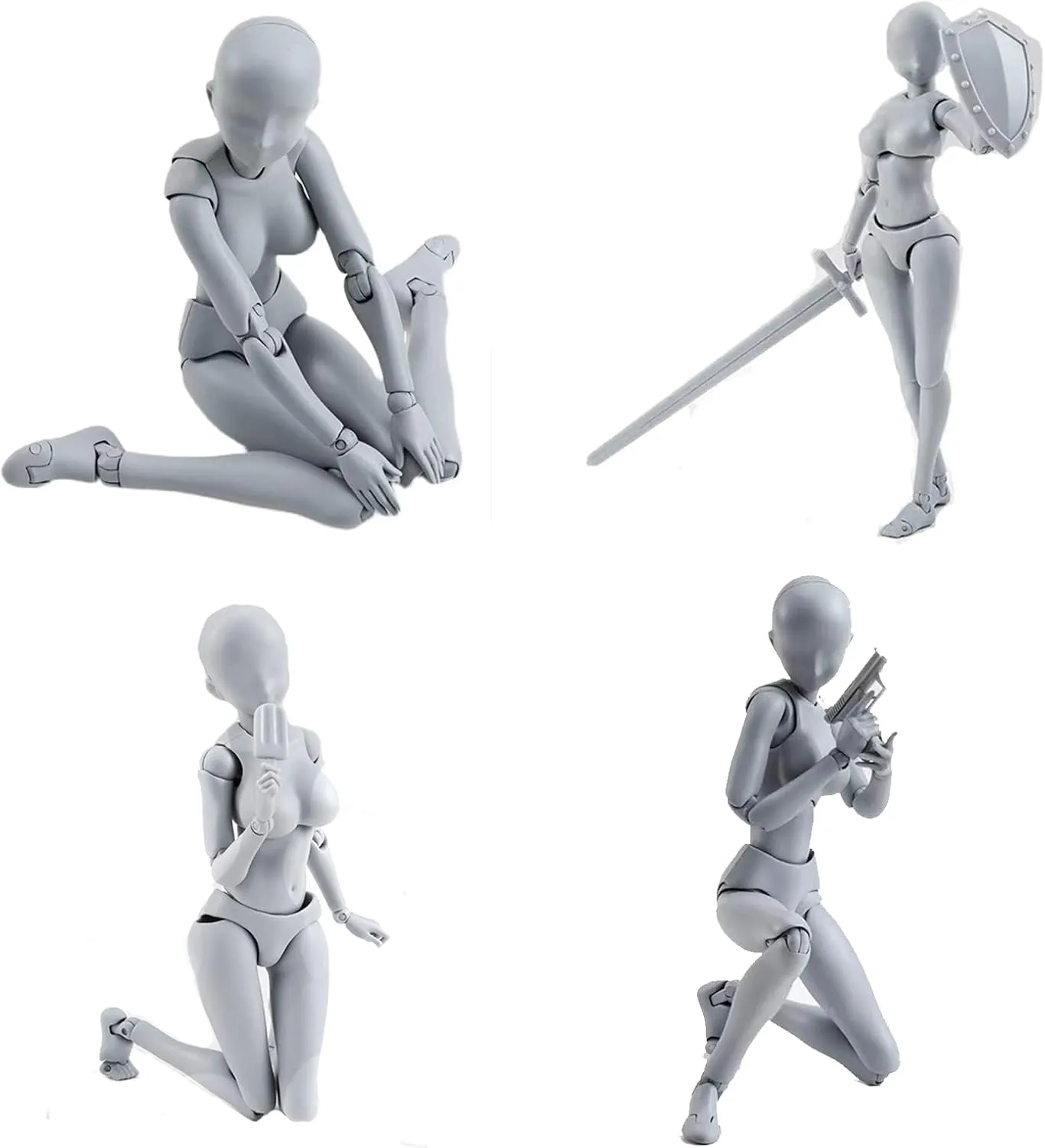 Action Figures PVC Model (Grey Color) with Box Drawing Figure Models for Artists(Female Male)