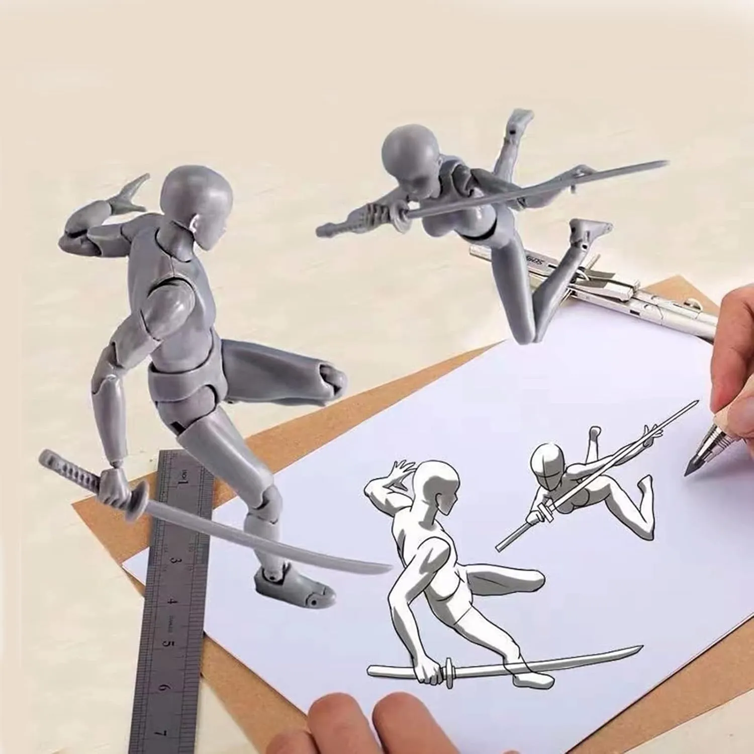 Action Figures PVC Model (Grey Color) with Box Drawing Figure Models for Artists(Female Male)
