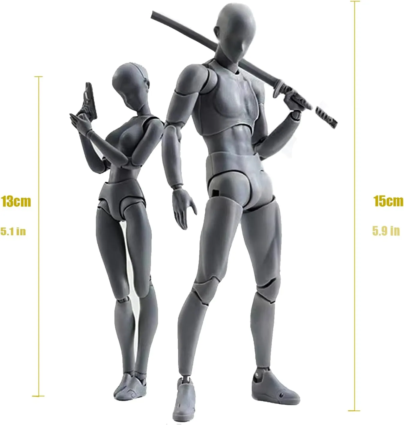 Action Figures PVC Model (Grey Color) with Box Drawing Figure Models for Artists(Female Male)