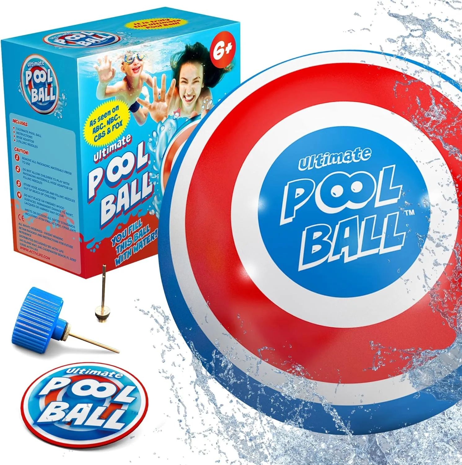 Activ Life Ultimate Pool Ball, Fill It with Water for Underwater Swimming Pool Games, Passing, Dribbling, Diving Fun Toys for Boys Girls Adults, Summer Gifts, Beach Trips, 6 inches, Blue/Red