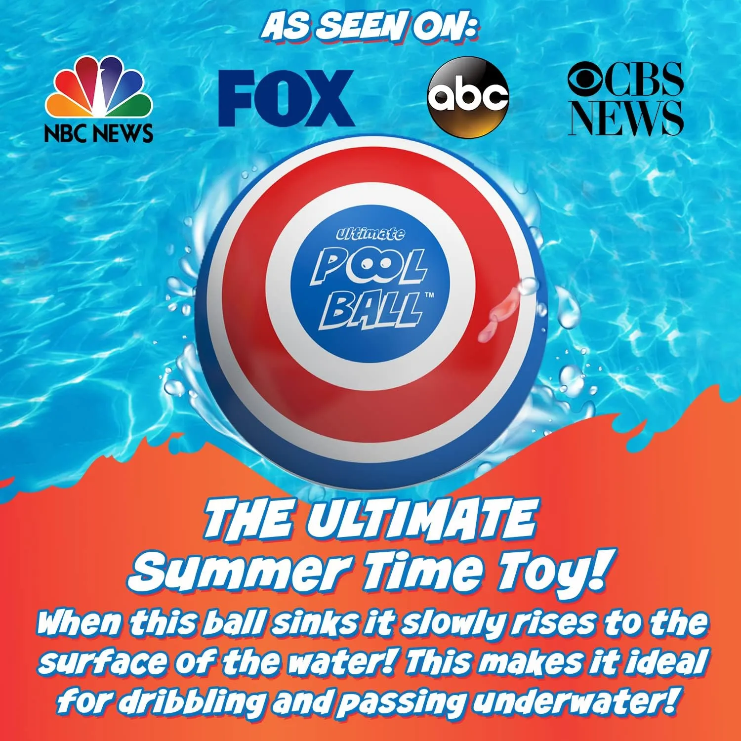 Activ Life Ultimate Pool Ball, Fill It with Water for Underwater Swimming Pool Games, Passing, Dribbling, Diving Fun Toys for Boys Girls Adults, Summer Gifts, Beach Trips, 6 inches, Blue/Red