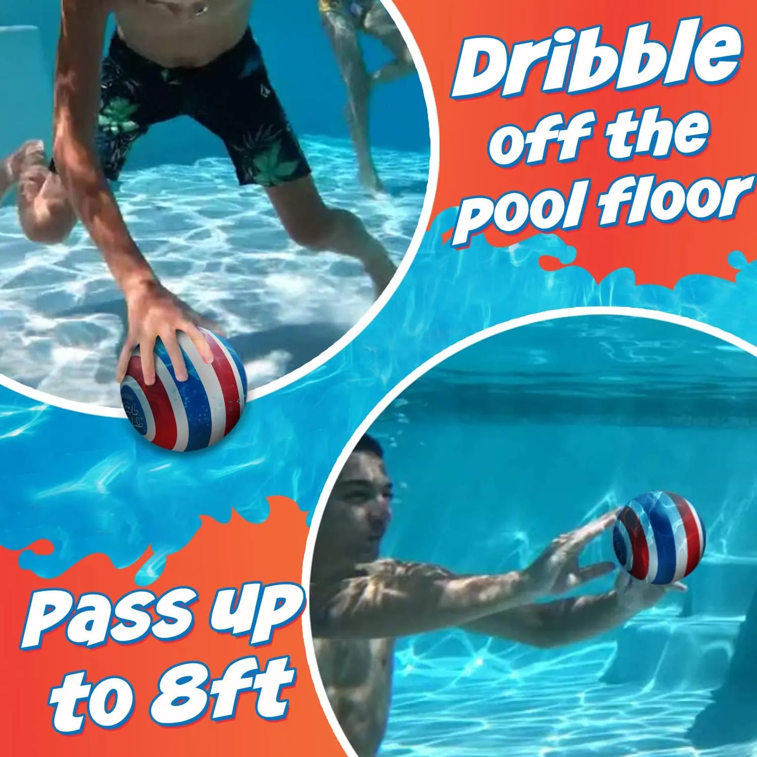 Activ Life Ultimate Pool Ball, Fill It with Water for Underwater Swimming Pool Games, Passing, Dribbling, Diving Fun Toys for Boys Girls Adults, Summer Gifts, Beach Trips, 6 inches, Blue/Red