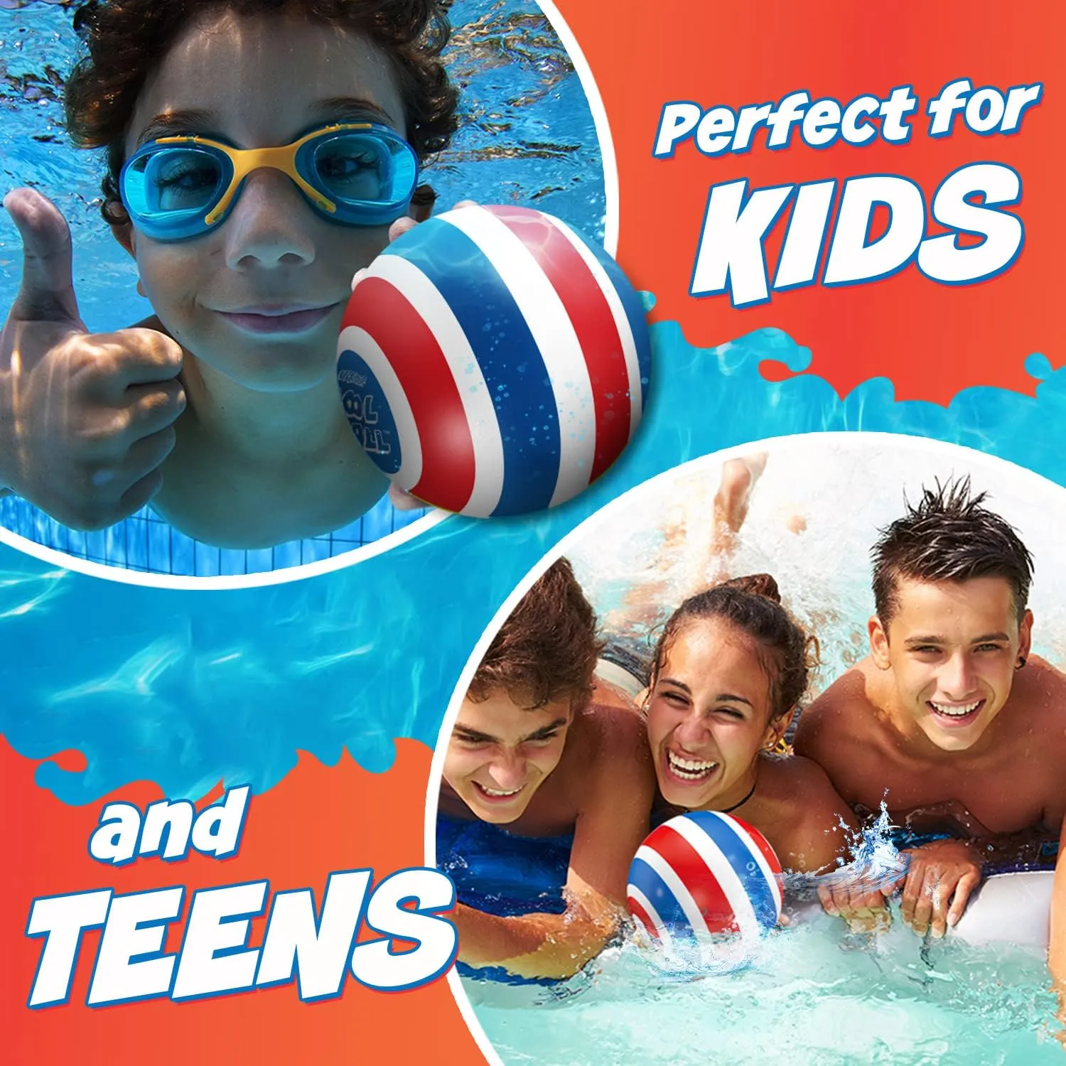 Activ Life Ultimate Pool Ball, Fill It with Water for Underwater Swimming Pool Games, Passing, Dribbling, Diving Fun Toys for Boys Girls Adults, Summer Gifts, Beach Trips, 6 inches, Blue/Red