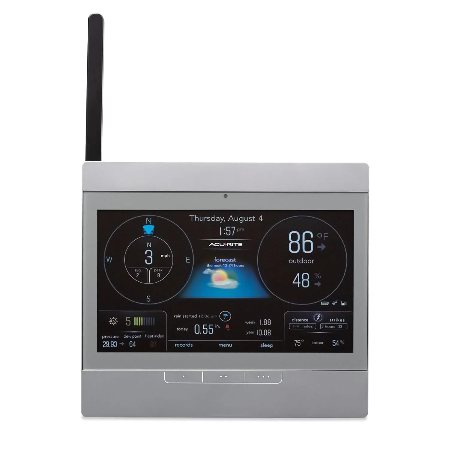 AcuRite Atlas Home Weather Station High-Definition Display for Temperature, Humidity, Wind Speed, Wind Direction, Hyperlocal Forecast, and Programmable Alerts with Built-in Barometer - Gray (06105M)