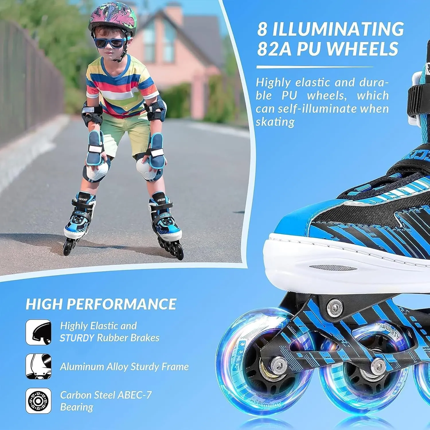 Adjustable Inline Skates Boys and Girls with Light up Wheels，Roller Skates for Kids Ages 4-12, Teen Skates for Beginner Outdoor and Indoor