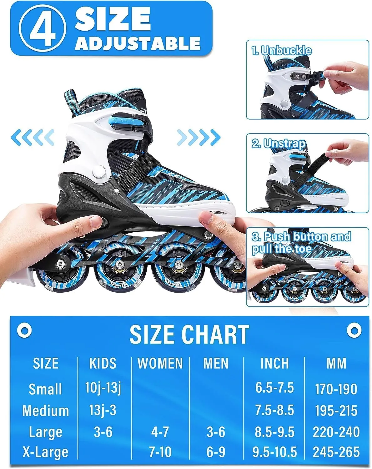 Adjustable Inline Skates Boys and Girls with Light up Wheels，Roller Skates for Kids Ages 4-12, Teen Skates for Beginner Outdoor and Indoor