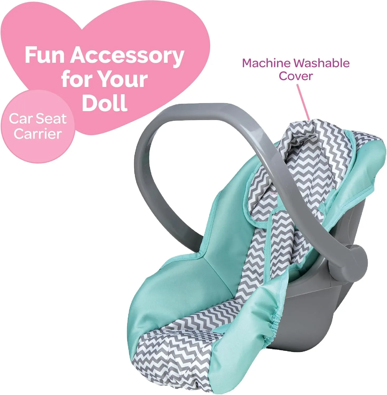 Adora up to 20 Inch Baby Doll Car Seat Carrier Grey Handle Converts to Rocker Lightweight Machine Washable Cover Toy Baby Doll Car Seat Accessory – Zig Zag