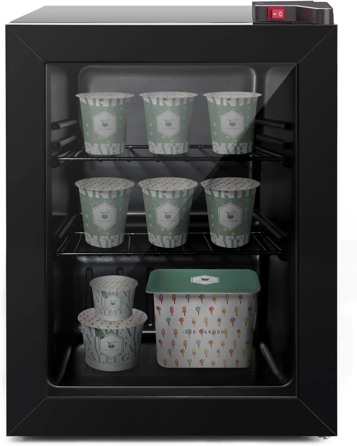 ADT Mini Freezer with Display Glass Door 2.1 Cu Ft Small Freezer with 2 Removable Shelves 7 Temperature Settings -8°F to 14°F Perfect for Liquor and Ice Cream