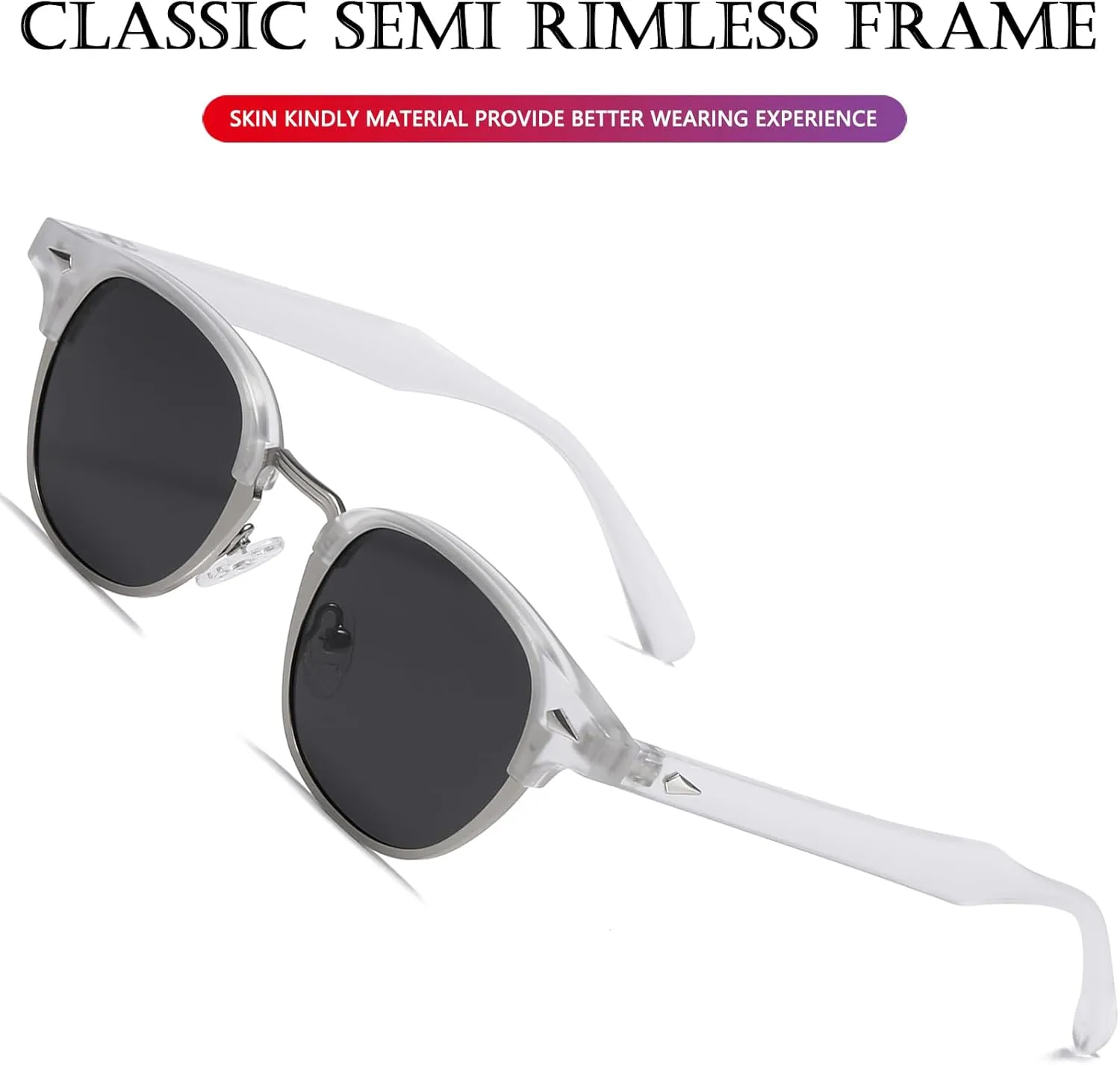 AIEYEZO Polarized Sunglasses for Men Women Classic Semi-Rimless Frame Sun Glasses Fashion Retro Designer Shades