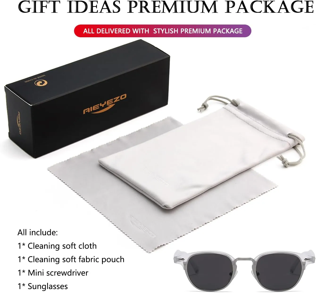 AIEYEZO Polarized Sunglasses for Men Women Classic Semi-Rimless Frame Sun Glasses Fashion Retro Designer Shades
