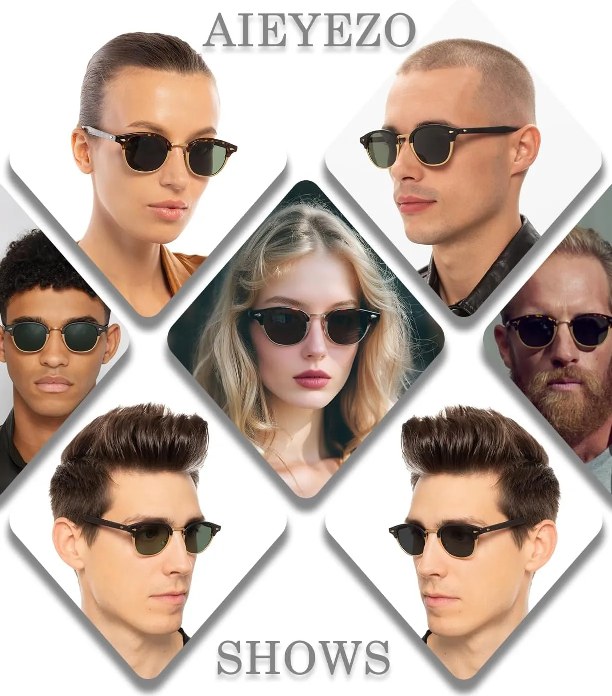 AIEYEZO Polarized Sunglasses for Men Women Classic Semi-Rimless Frame Sun Glasses Fashion Retro Designer Shades