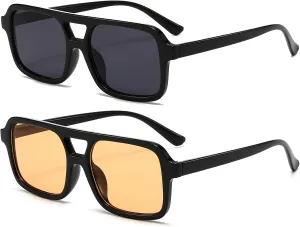 AIEYEZO Retro Square Sunglasses for Women Men Trendy Rectangle Aviator Sun Glasses Vintage 70s Shades