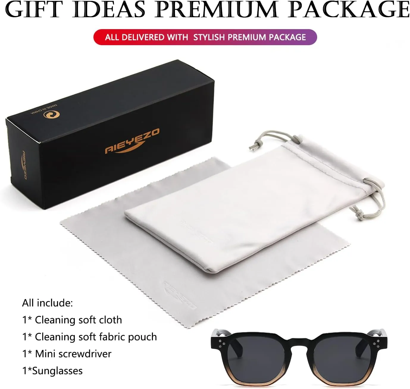 AIEYEZO Retro Sunglasses for Womens Mens Square Thick Framed Shades Trendy Vintage Sun Glasses