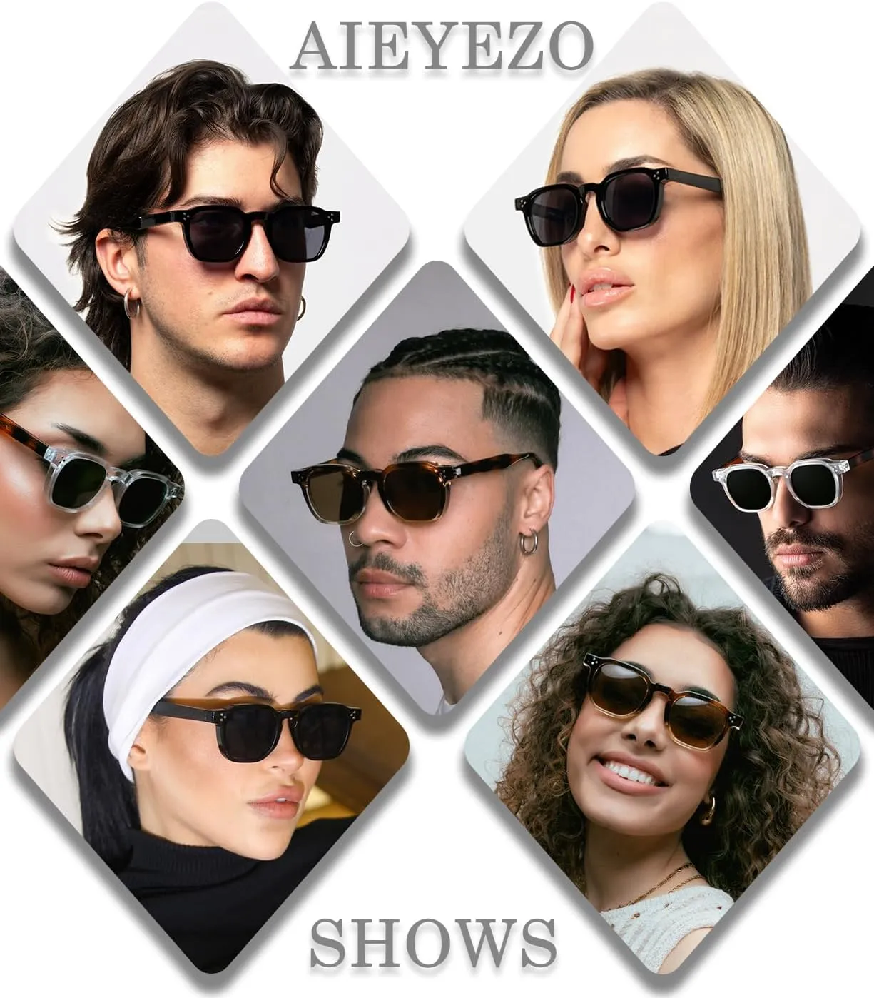 AIEYEZO Retro Sunglasses for Womens Mens Square Thick Framed Shades Trendy Vintage Sun Glasses